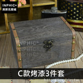 INPHIC-歐式整理禮盒木盒收納盒家居復古實木桌面擺設-C款烤漆3件套